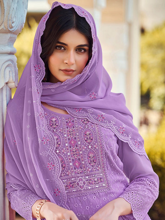 Dhiyona SN Women's Embroidered A-Line Kurta With Trouser & Dupatta