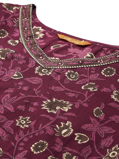 Dhiyona IE Women Floral Printed Regular Pure Cotton Kurta with Salwar & With Dupatta