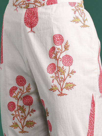 Dhiyona IE Floral Printed Regular Pure Cotton Kurta with Trousers & With Dupatta