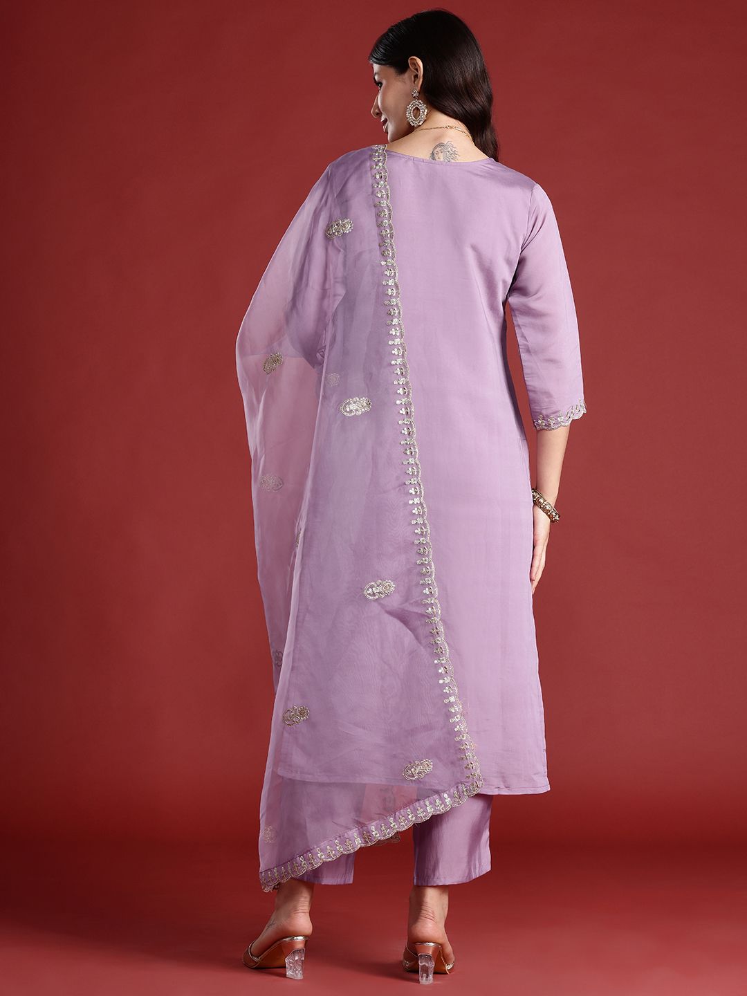 Ethnic Motifs Embroidered Kurta with Trousers & With Dupatta