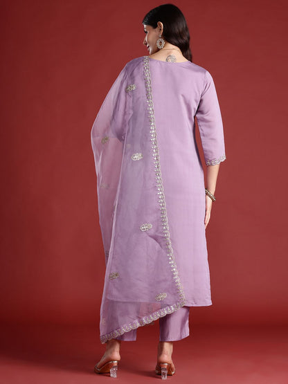 Ethnic Motifs Embroidered Kurta with Trousers & With Dupatta