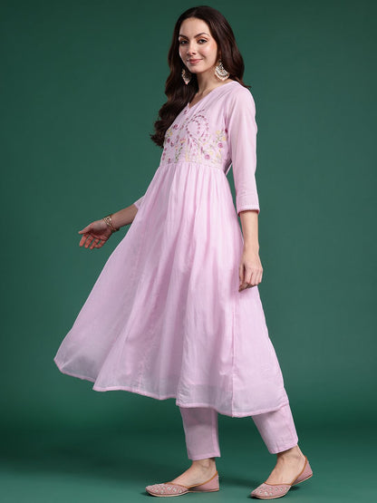 Dhiyona IE Ethnic Motifs Embroidered Pure Cotton Kurta with Trousers & Dupatta