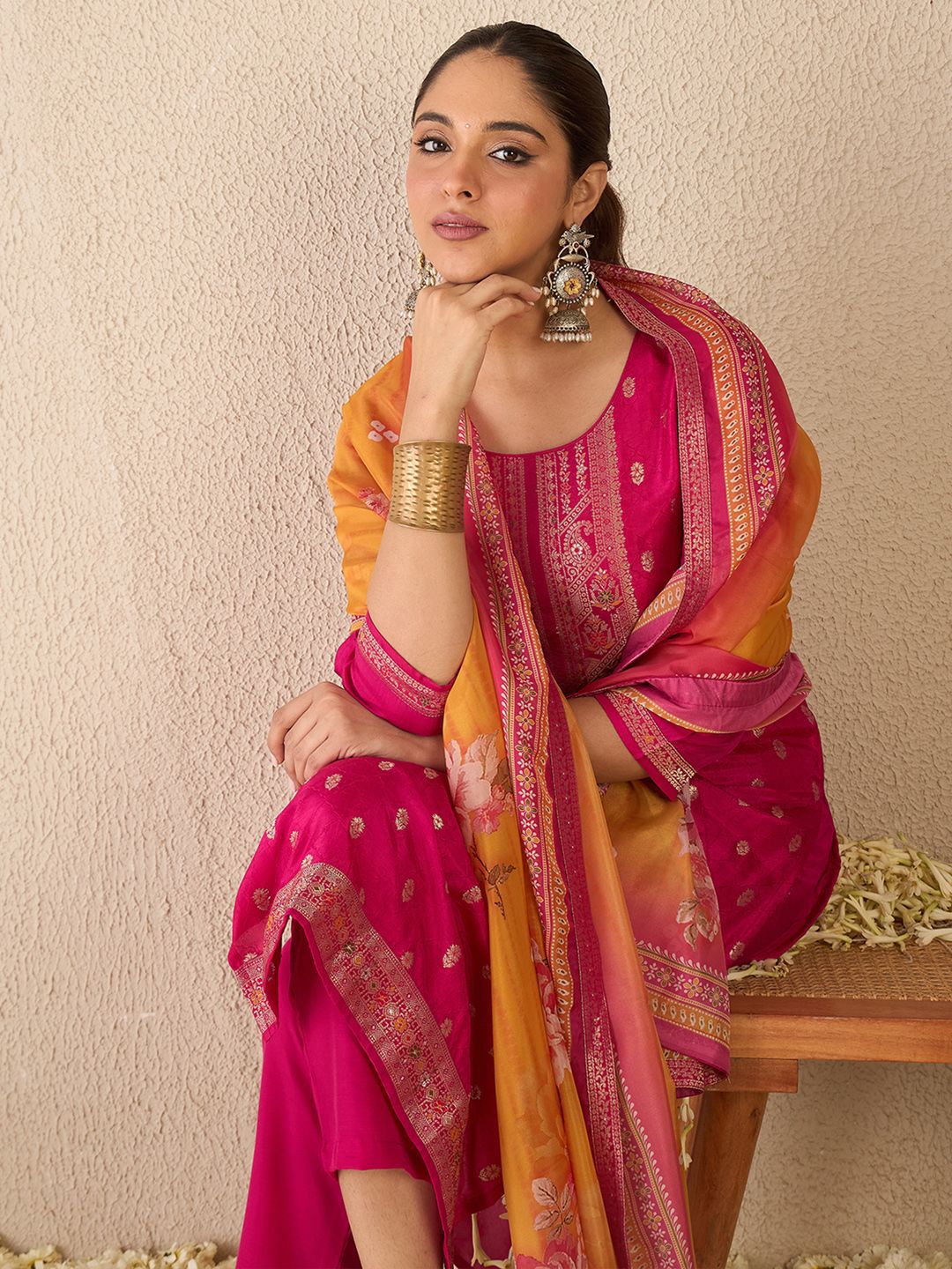 Dhiyona IE Women Ethnic Motifs Regular Kurta with Trousers & With Dupatta