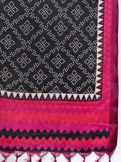 Dhiyona VA Women'sBrocade Yoke with Gota Detail Kurta with Trouser with Bandhani Printed Dupatta