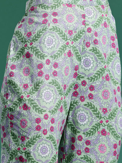Dhiyona IE Floral Printed Regular Pure Cotton Kurta with Trousers & Dupatta