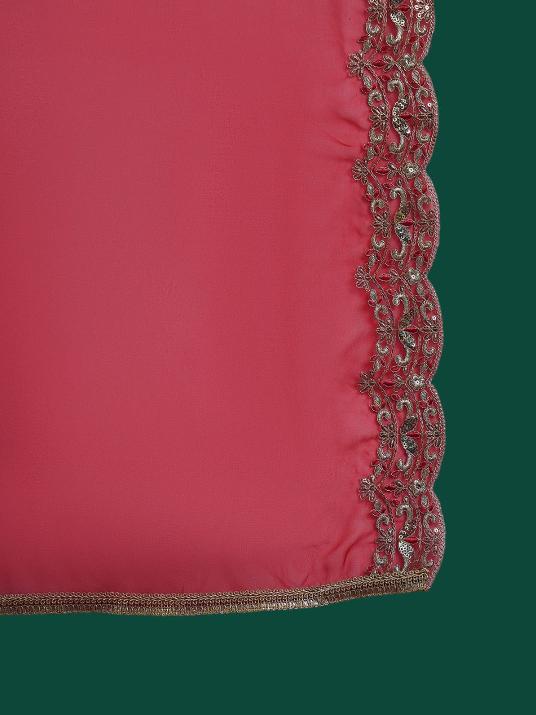 Floral Embroidered Regular Liva Zari Kurta With Trousers & Dupatta