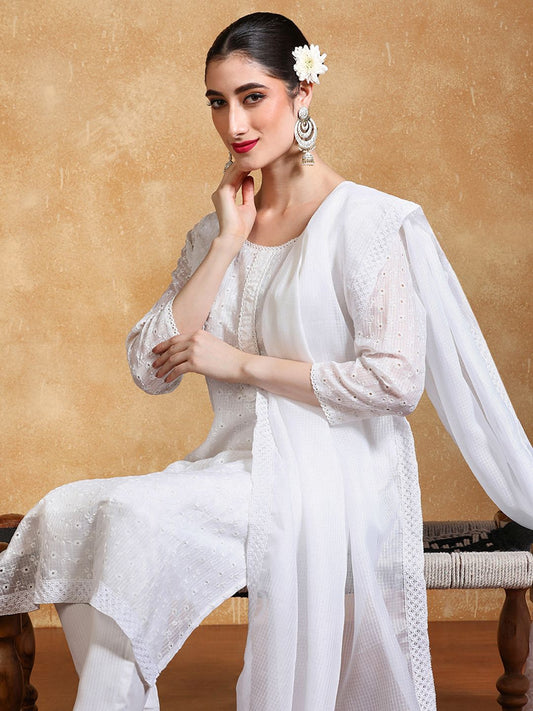 Dhiyona VA Women's Floral Embroidered Kurta with Trousers & Dupatta