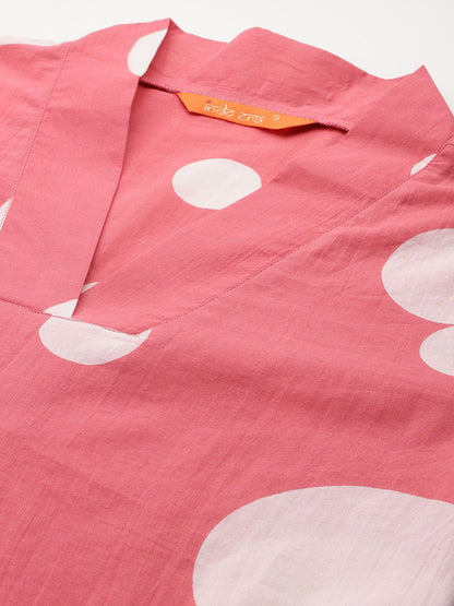 Dhiyona IE Women Printed Pleated Pure Cotton Kurta with Trousers