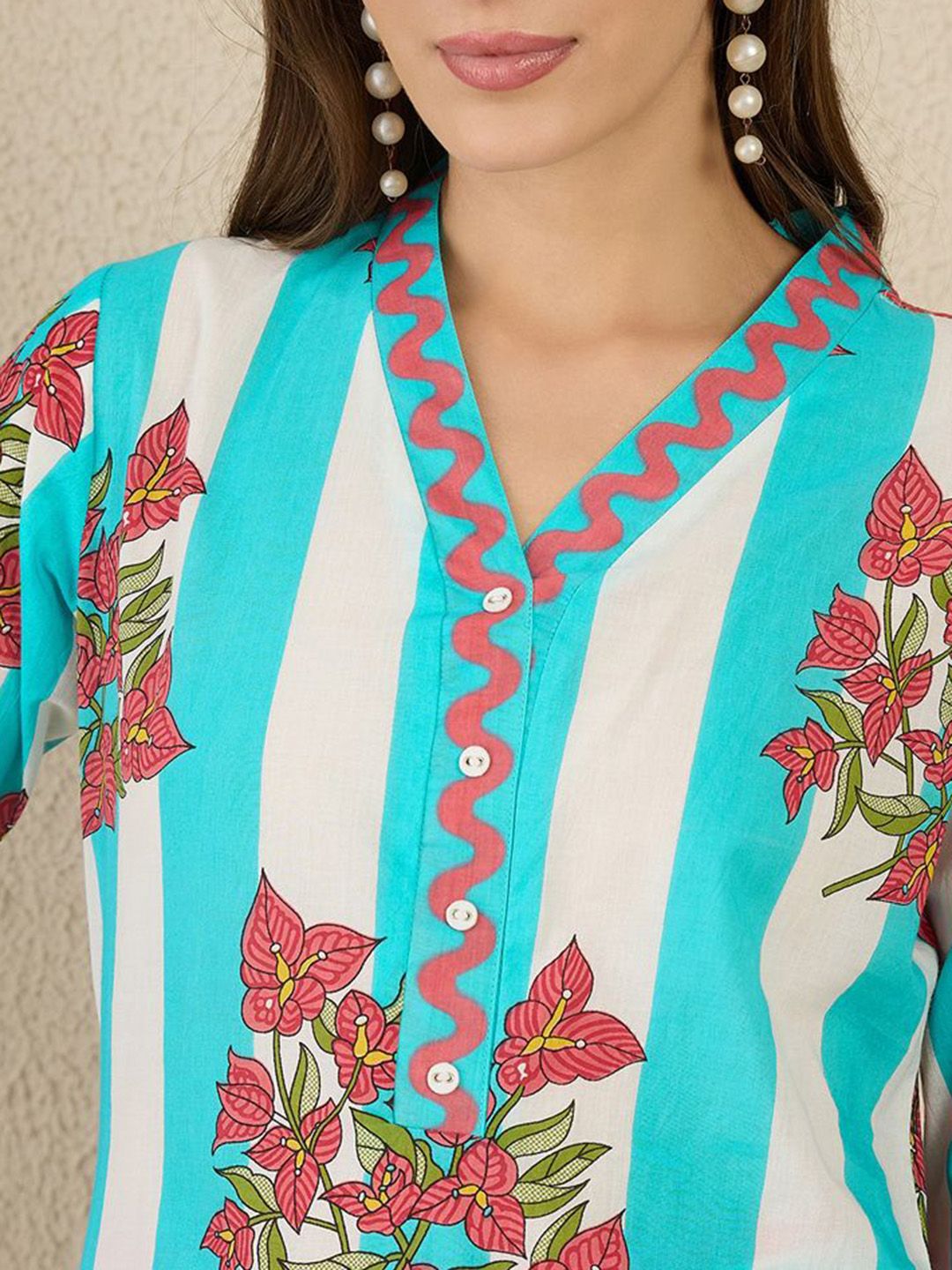 Dhiyona IE Printed Pure Cotton Straight Tunic & Trousers Co-Ord Set