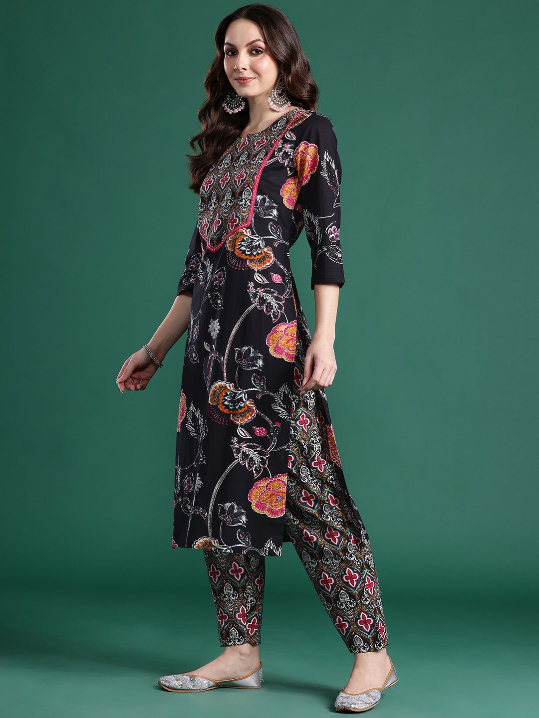 Floral Printed Pure Cotton Kurta with Trousers