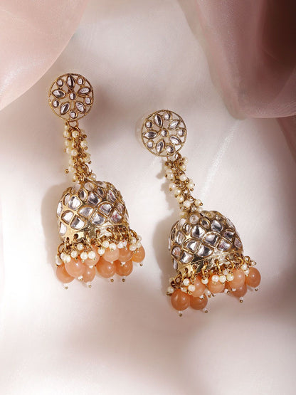 Dhiyona RJ Women's Handcrafted 22K Gold Plated Kundan Studded Dome Jhumka Earrings