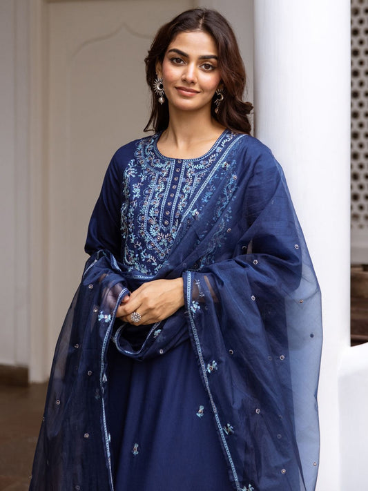 Dhiyona IE Women Floral Embroidered Regular Thread Work Kurta with Trousers & With Dupatta