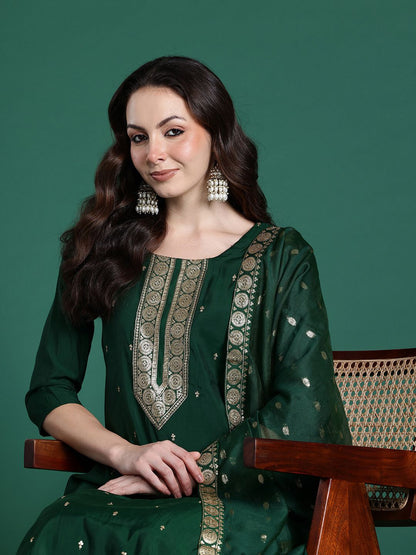 Ethnic Motifs Embroidered Regular Kurta with Trousers & Dupatta