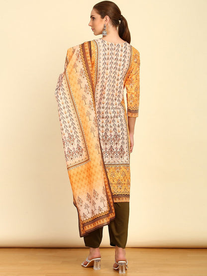 Dhiyona SO Women's Women Floral Printed Sequinned V-Neck Straight Kurta With Trousers & Dupatta
