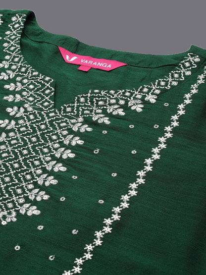 Dhiyona VA Women'sEthnic Motifs Printed Regular Sequinned Kurta with Trousers & With Dupatta