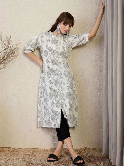 Dhiyona IE Floral Printed Round Neck A-Line Kurta