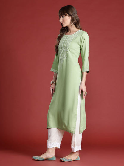 Dhiyona IE Floral Embroidered Thread Work Kurta