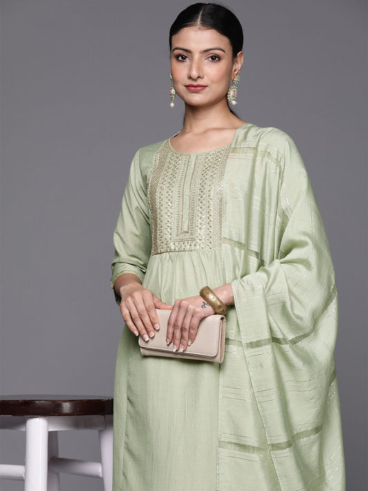 Dhiyona VA Women's Embroidered Sequinned Kurta with Trousers & With Dupatta