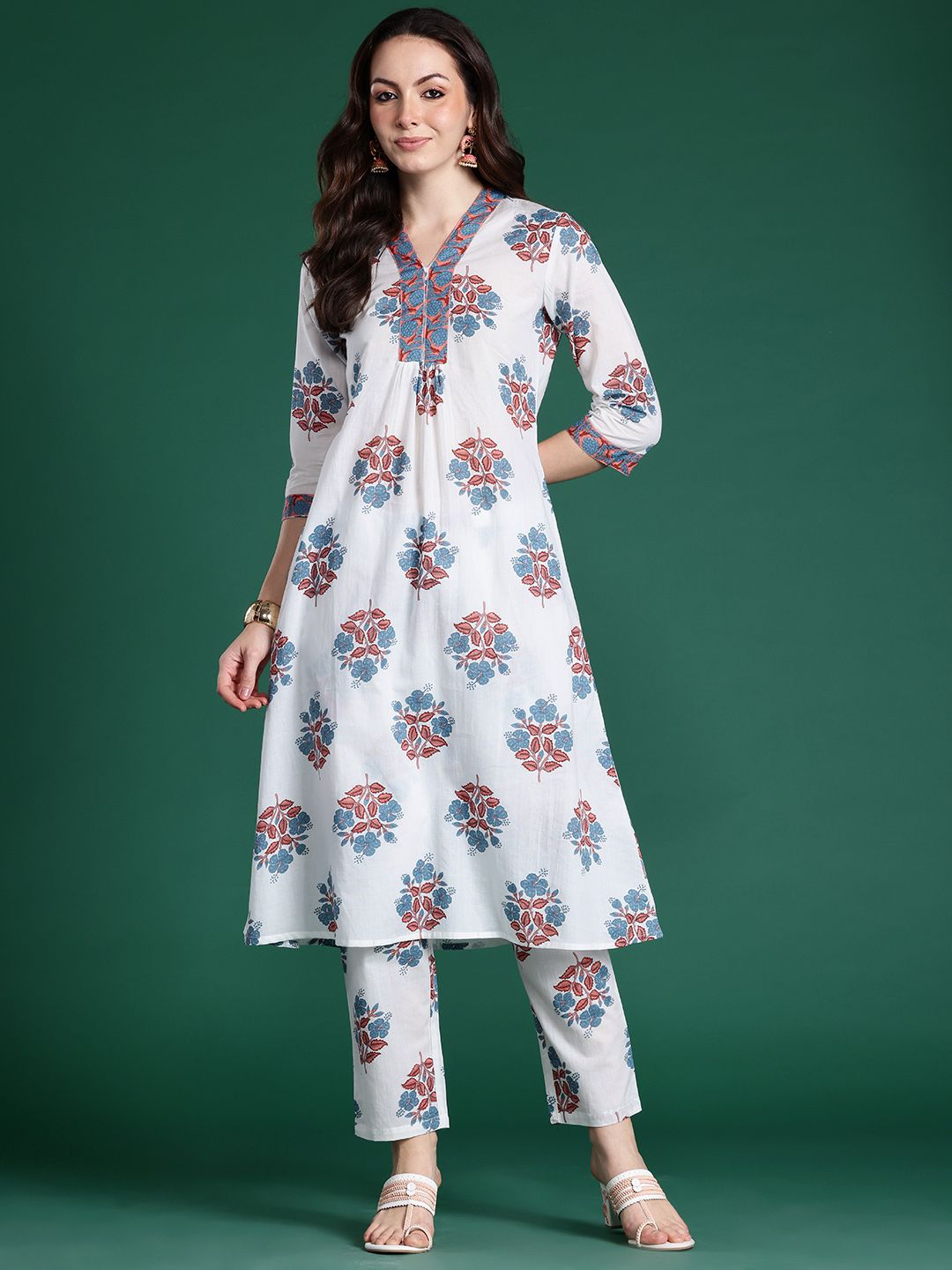 Floral Printed Pure Cotton Kurta with Trousers