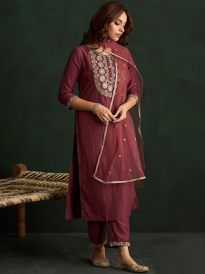 Dhiyona IE Women Floral Embroidered Regular Kurta with Trousers & With Dupatta