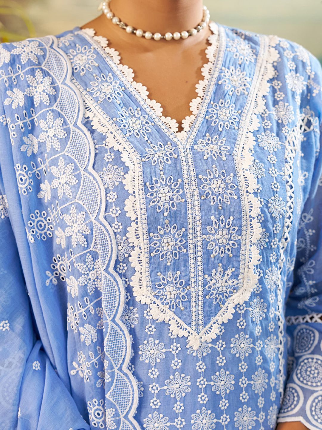 Women Ethnic Motifs Embroidered Cotton Kurta with Trousers & Dupatta