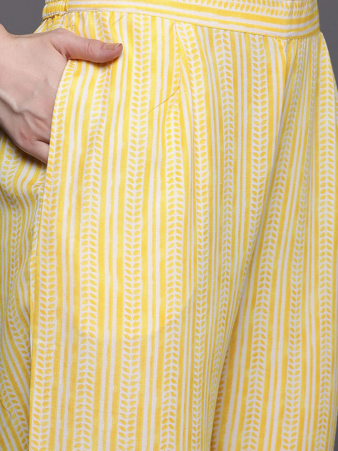 Floral Printed Three-Quarter Sleeves Sequinned Pure Cotton Straight Kurta Set