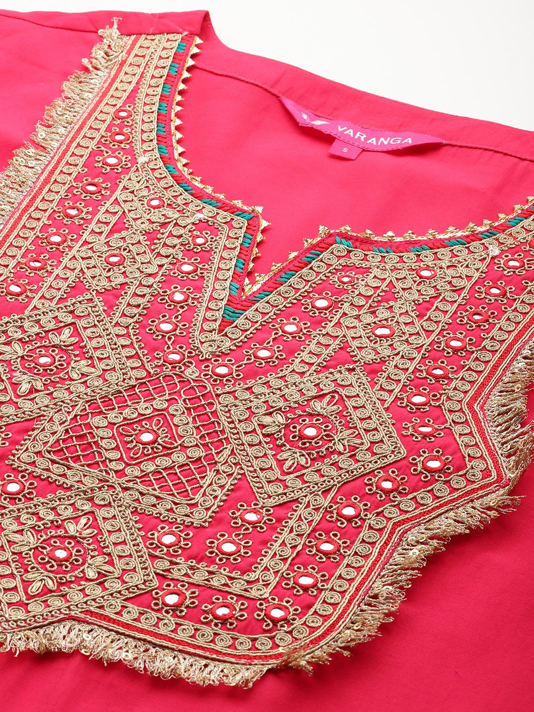 Dhiyona VA Women's Ethnic Motifs Embroidered Regular Mirror Work Kurta with Trousers & Dupatta
