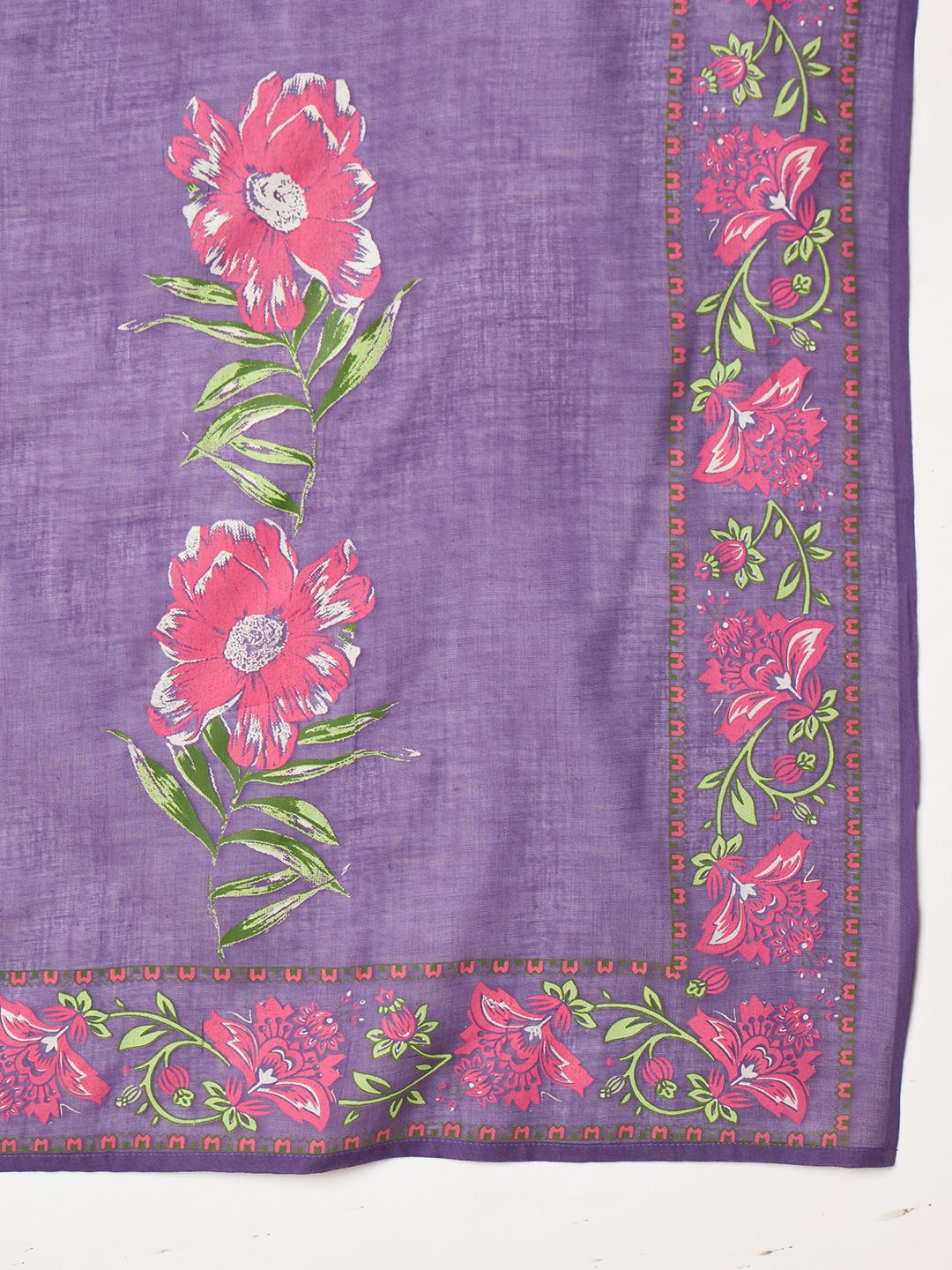 Floral Printed Round Neck Pure Cotton Anarkali With Trousers & Dupatta