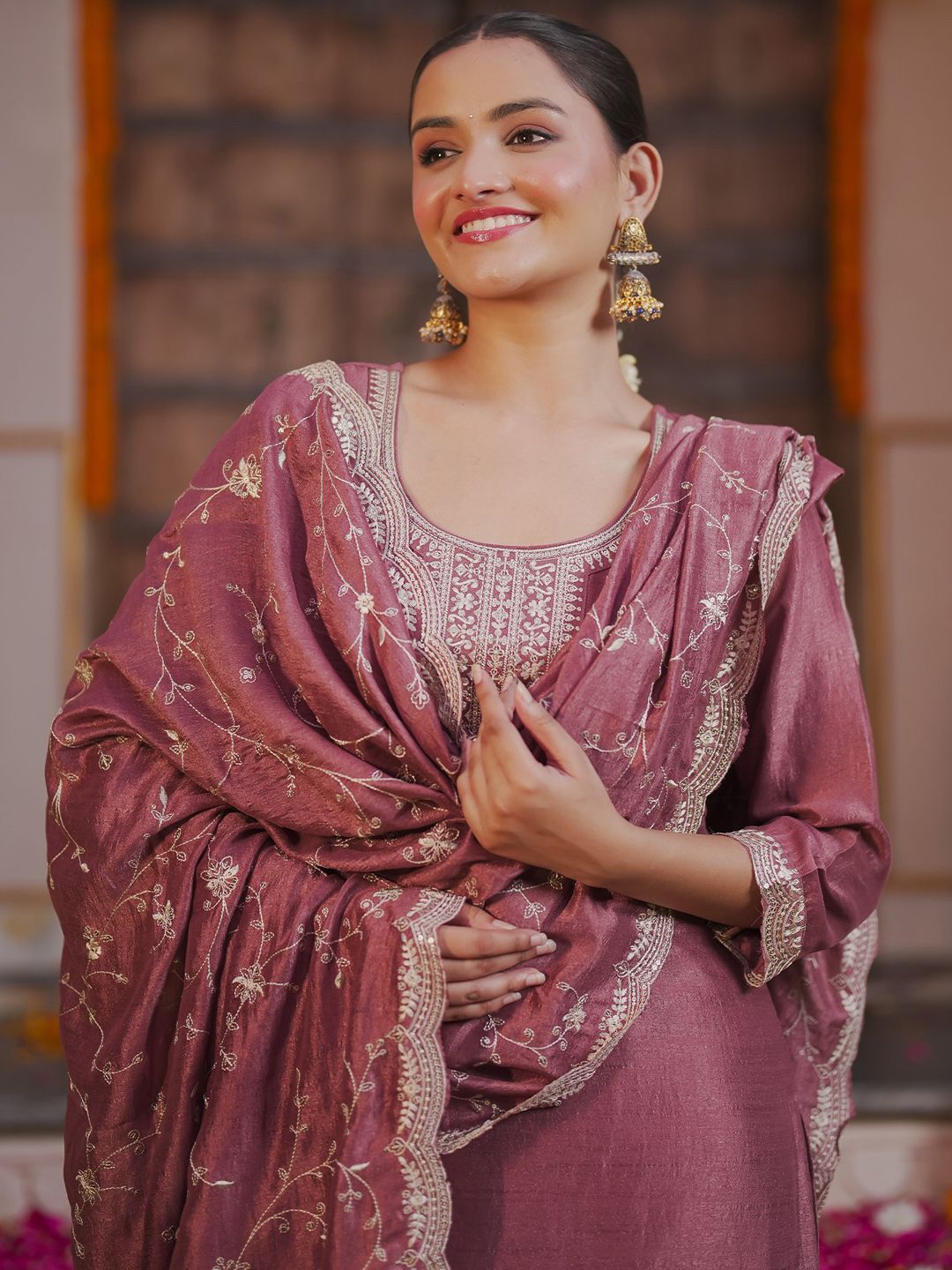 Ethnic Motifs Embroidered Kurta With Trousers & Dupatta