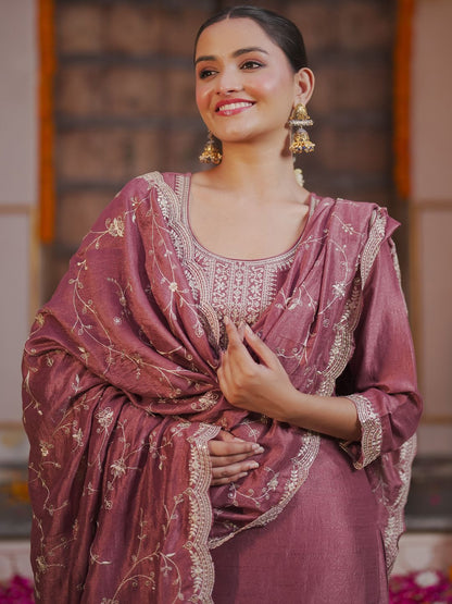 Ethnic Motifs Embroidered Kurta With Trousers & Dupatta