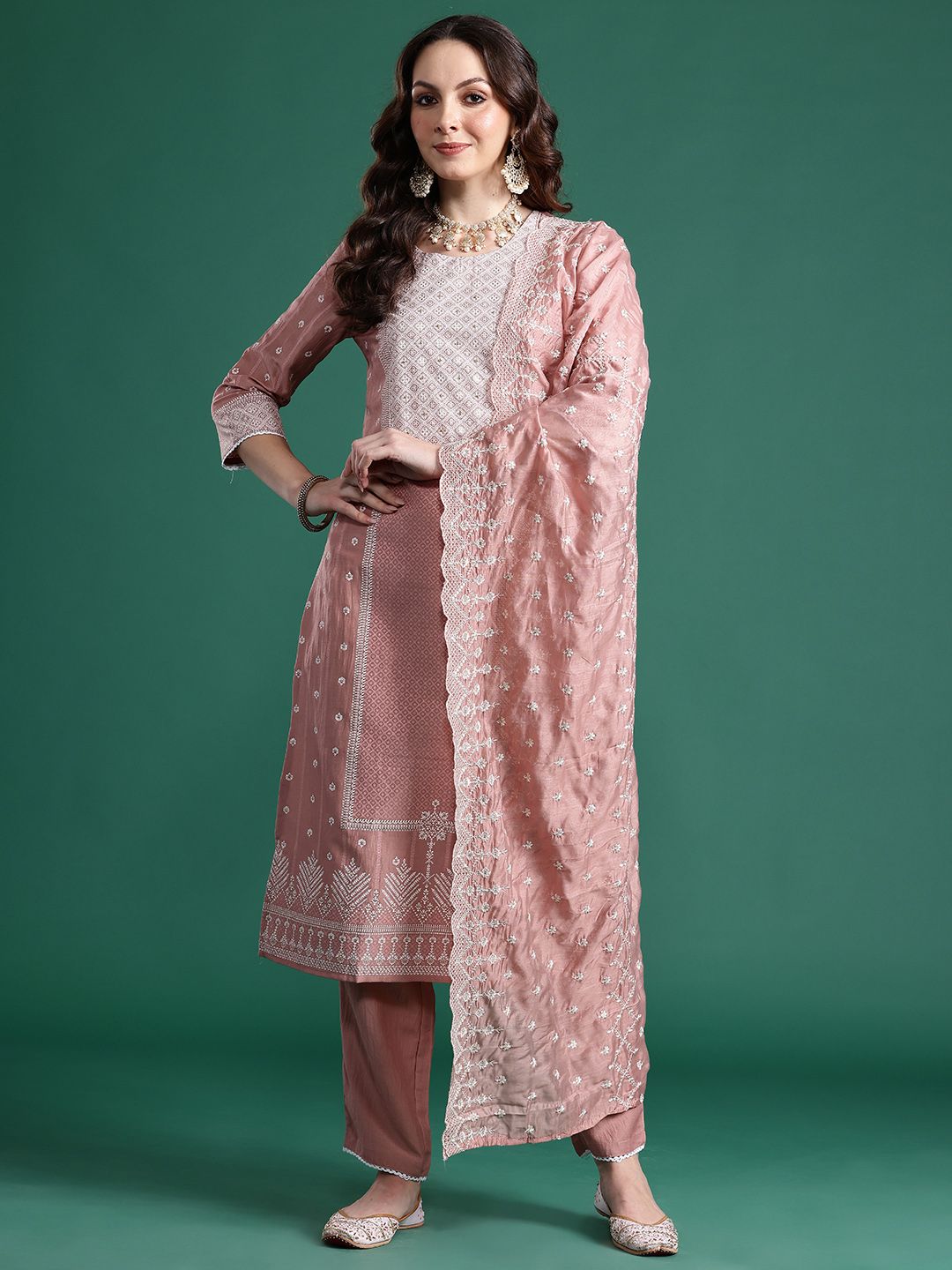 Ethnic Motifs Regular Kurta with Trousers & Dupatta