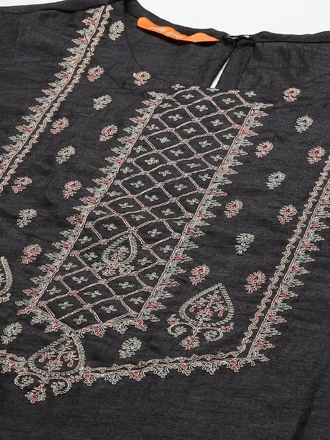 Women Black Yoke Design Regular Liva Kurta with Trousers & Dupatta