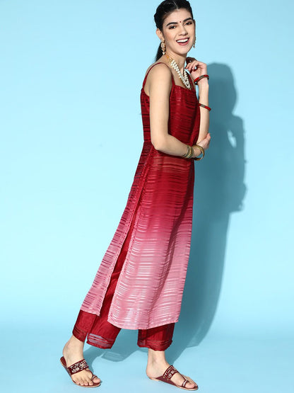 Dhiyona IE Shoulder straps Self Design Kurta with Trousers & Dupatta