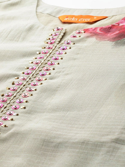 Dhiyona IE Floral Printed Regular Kurta with Trousers & Dupatta