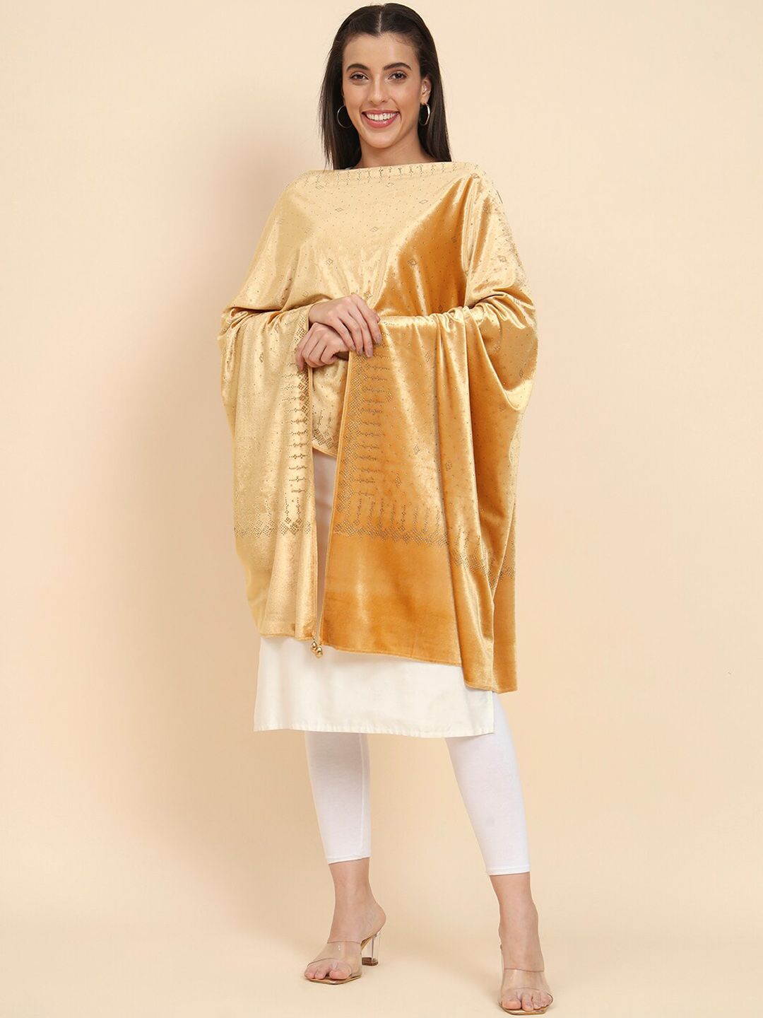 Dhiyona PA Embellished Beads & Stones Velvet Shawl