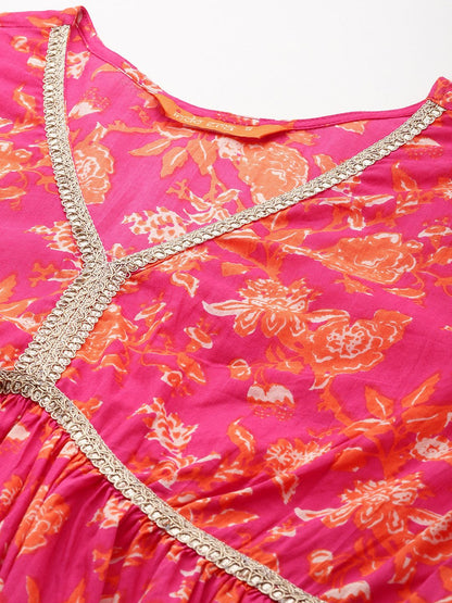 Dhiyona IE Women Floral Printed Regular Pure Cotton Kurta with Palazzos & With Dupatta