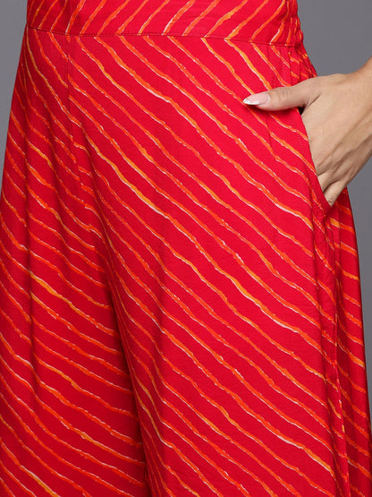 Dhiyona LB Women's Bandhani Printed Pleated Mirror Work Kurta with Trousers & Dupatta