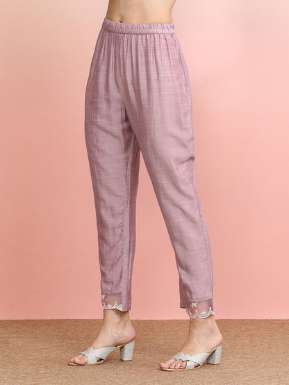 Floral Embroidered Round Neck Thread Work Straight Kurta with Trousers & Dupatta