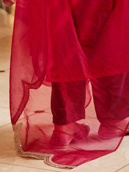 Women Ethnic Motifs Embroidered Regular Sequinned Velvet Kurta with Trousers & With Dupatta