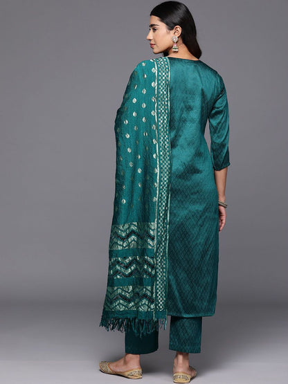Dhiyona VA Women'sEthnic Motifs Zari Embroidered Yoke Kurta & Trousers With Dupatta