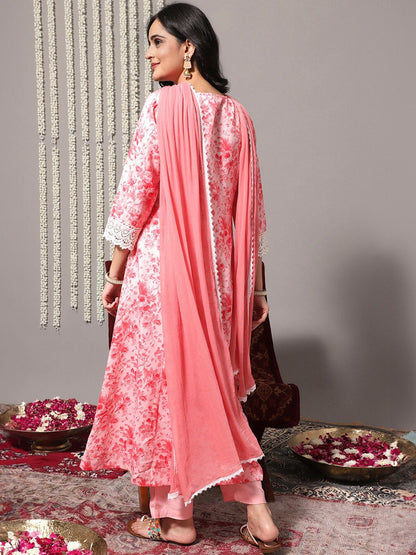 Dhiyona VA Women'sFloral Printed A-Line Kurta With Trousers & Dupatta