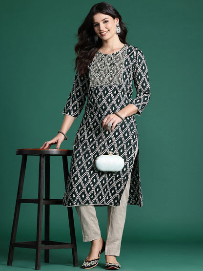 Dhiyona IE Geometric Printed Mirror Work Kurta