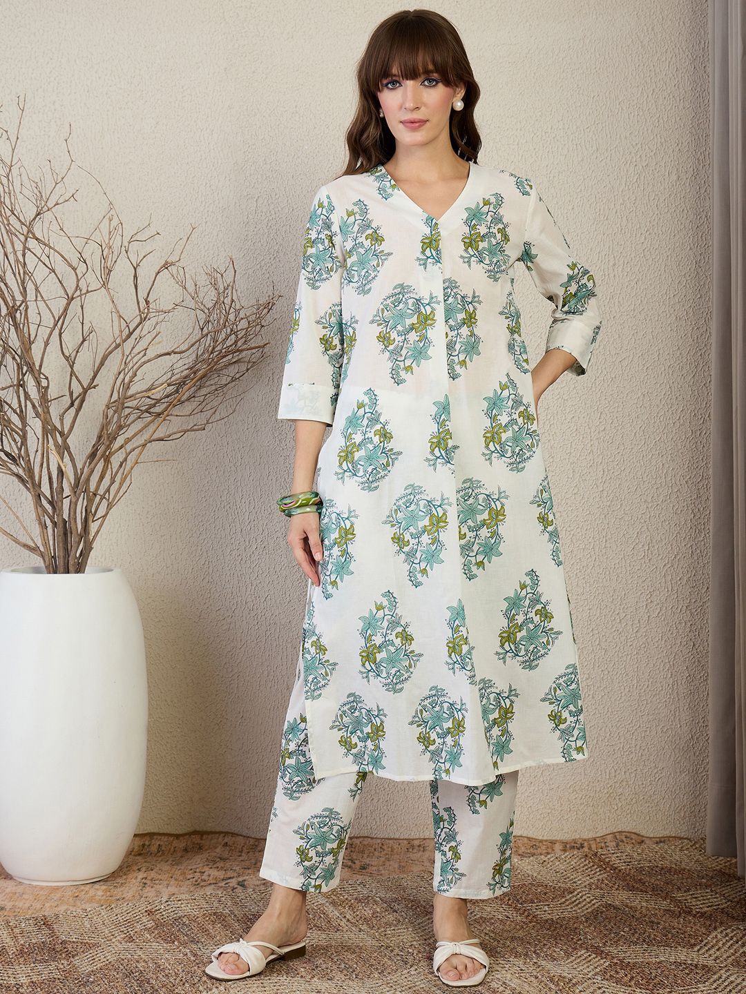 Dhiyona IE Printed Pure Cotton Top With Trousers Co-Ords