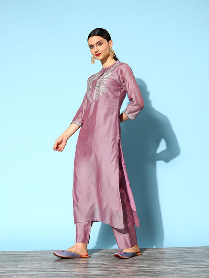 Dhiyona VA Women's Woven Design Chanderi Silk Hyper Texture Kurta Set