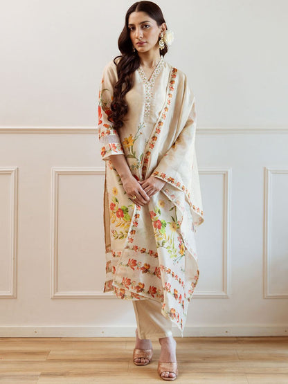 Dhiyona IE Women Floral Printed Regular Kurta with Trousers Dupatta