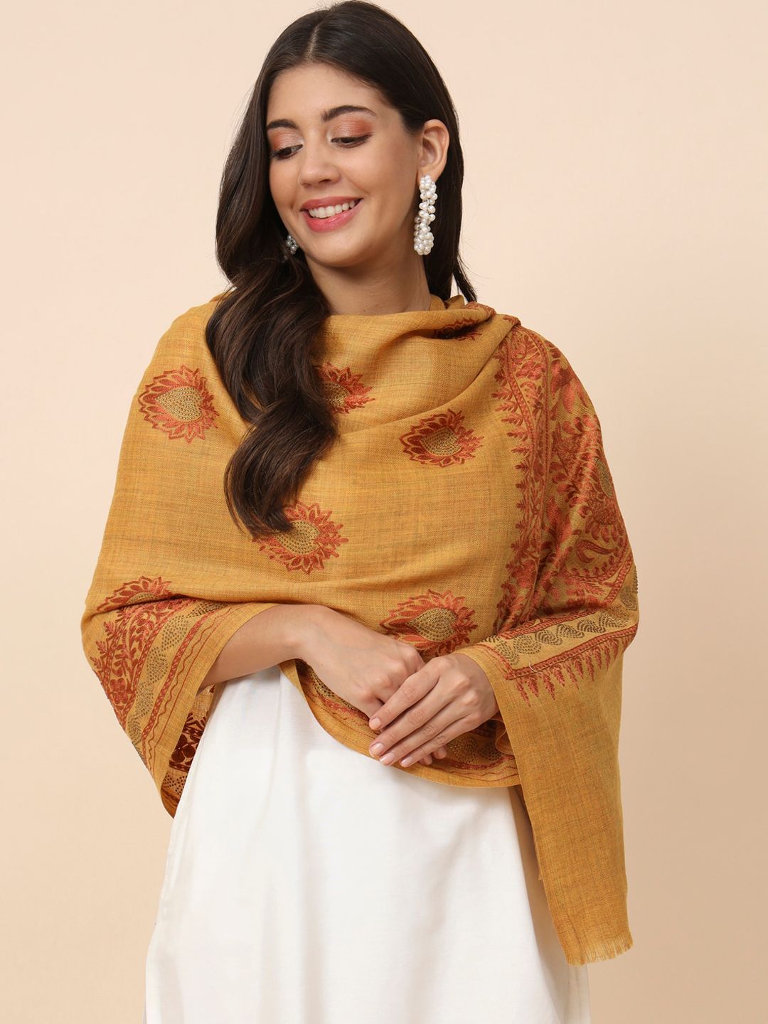 Dhiyona PA Paisley Embroidered Pure Wool Shawl