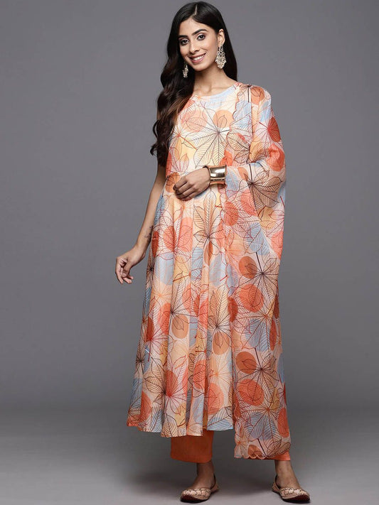 Dhiyona VA Women'sEthnic Halter Neck Printed Anarkali with Trouser & Dupatta