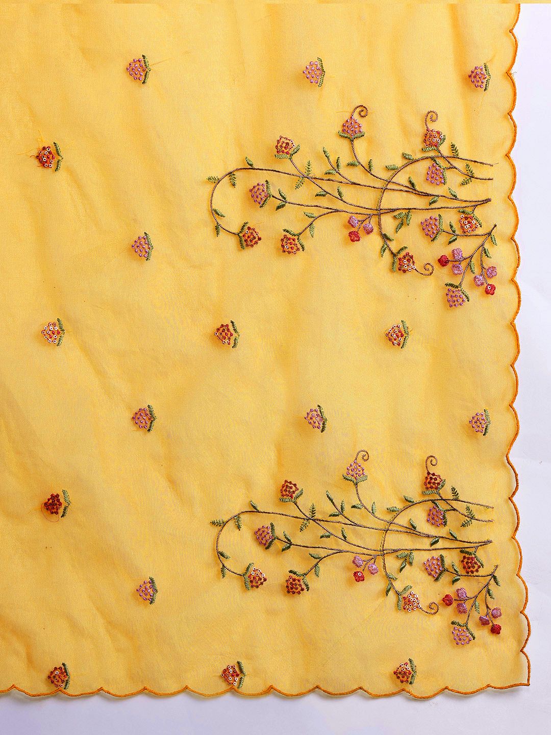 Floral Embroidered Thread Work Kurta with Trousers & With Dupatta