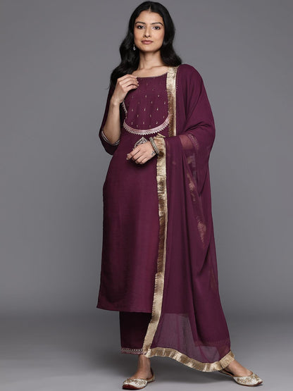 Dhiyona VA Women'sEthnic Motifs Embroidered Kurta With Trousers & Dupatta