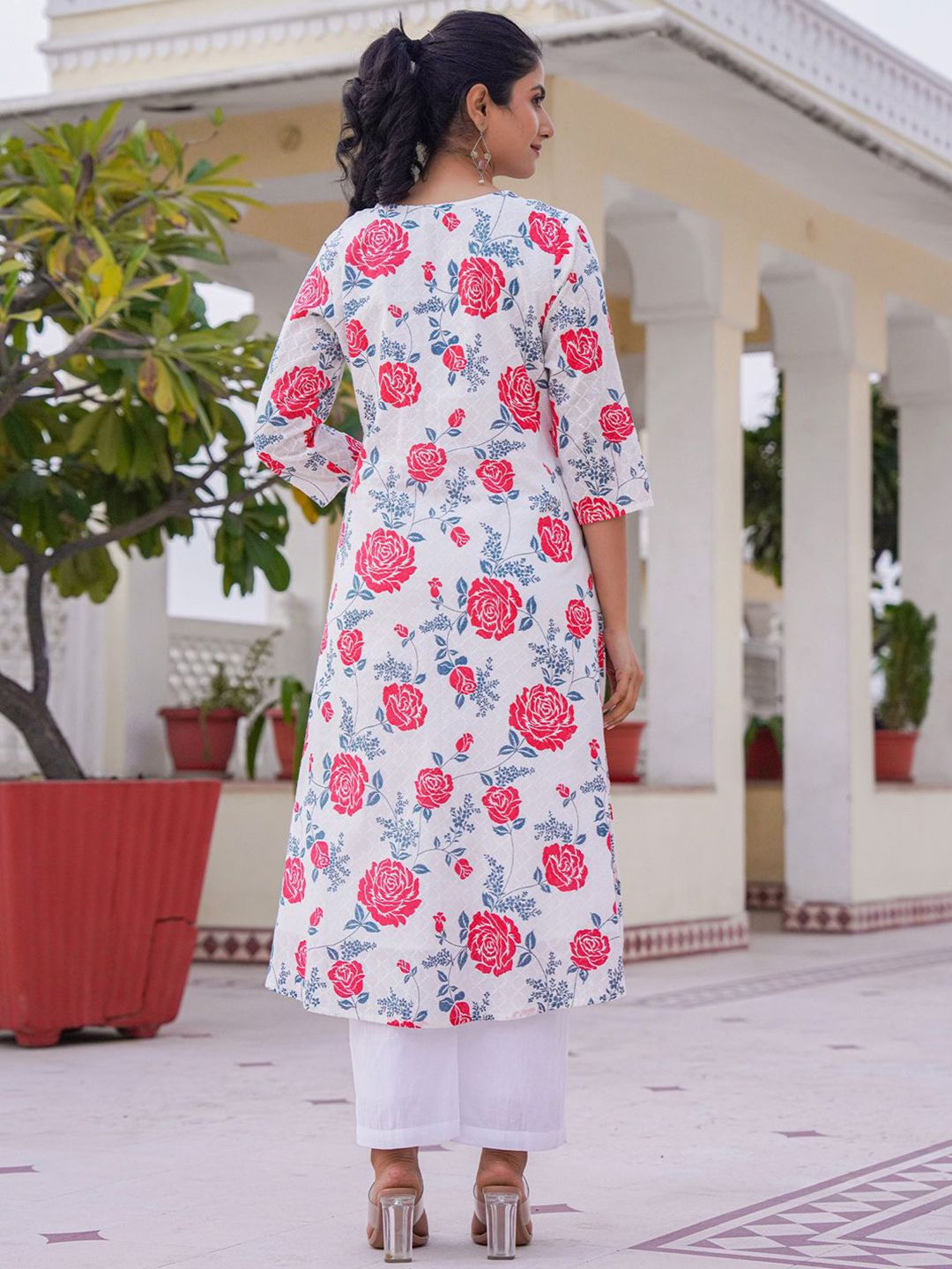 Floral Printed A-Line Pure Cotton Kurta With Trousers